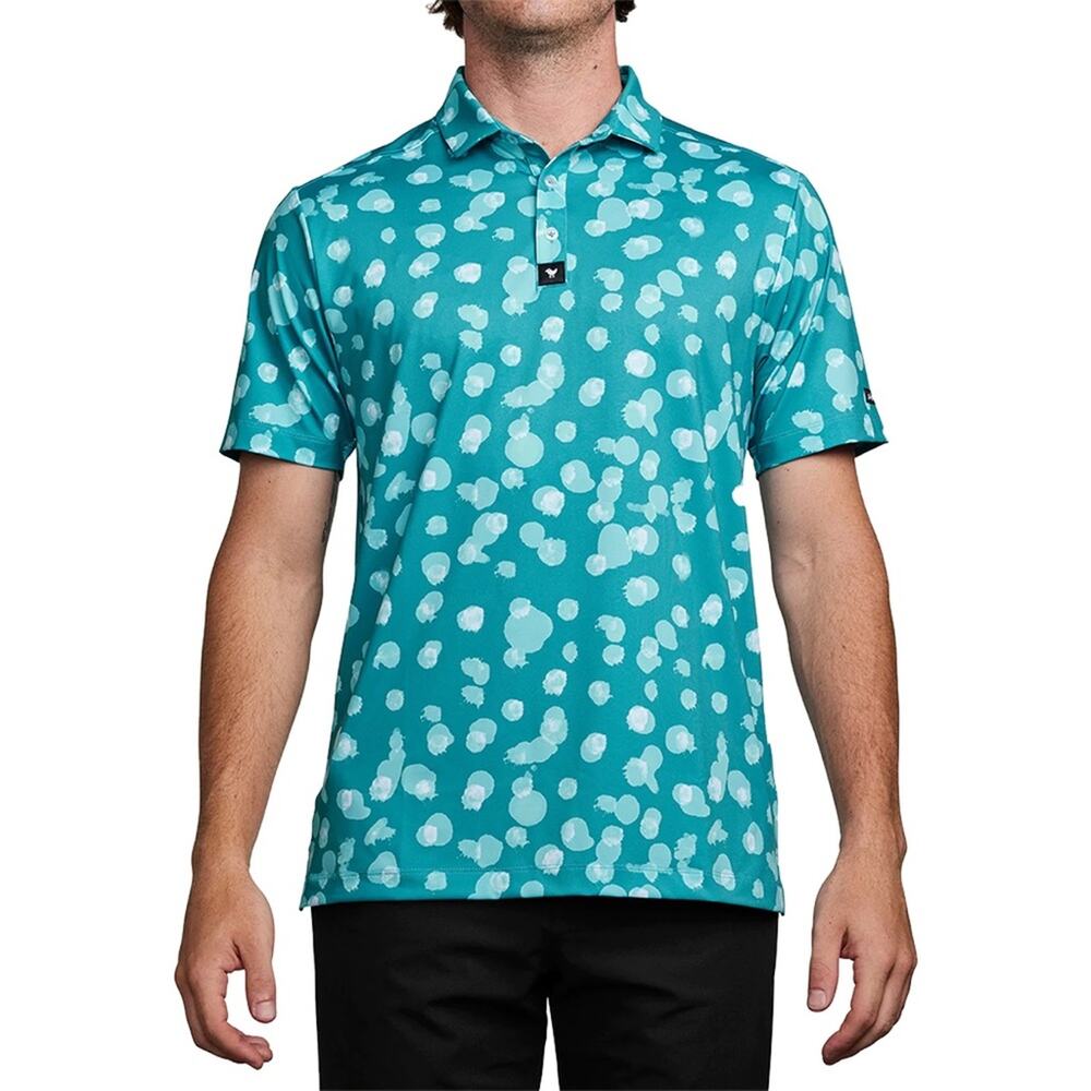 Bad Birdie Waterboy Retired Dot Bam Bam Teal Preppy Golf Polo Athletic Shirt M